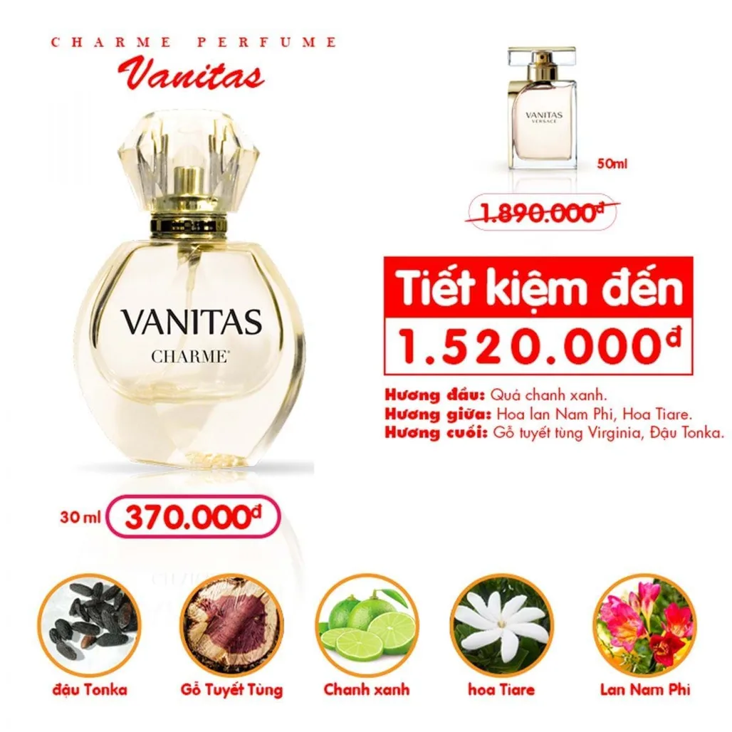 Thành phần tạo nên Charme Vanitas đầy quyến rũ.