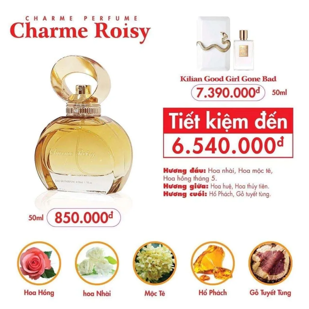Charme Roisy được đánh giá mùi hương này nhẹ nhàng hơn Charme Good Girl, nhưng có phần ma mị và quyến rũ hơn.